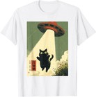 Vintage Japanese Cat Alien Cat Dad Ufo Abduction Graphic Tee T-shirt