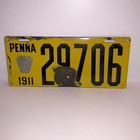 1911 Pennsylvania Porcelain License Plate Penna 29706 W  Keystone Tag Ing-rich