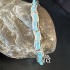 Blue Turquoise Navajo Old Pawn Sterling Silver Inlay Bracelet 8    18132