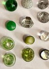Antique Vintage Green   Clear Diminutive Glass   Plastic Buttons  21 