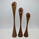 Set Of 3 Vintage Teak Wooden Candle Sticks Holders Danish Modern Mid Century