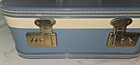 Vtg 50s Blue Whire Trim Train Makeup Cosmetic Travel Hard Case Luggage  14x10x6 