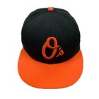 Baltimore Orioles Hat Cap Fitted 7 5 8 Orange Black Dome Plain Logo Vtg Usa Made