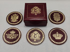 Vintage Swedish Leather Drinks Coasters Royal Emblems In Case Set Of 5