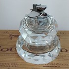 Vintage Mcm Round Faucted Crystal Glass Table Desk Cigarette Lighter   Ashtray