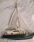 Wooden Sailboat Decor Sailing Yacht W cloth Sails Incomplete  some Wear 