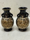 Antique Japanese Satsuma Cobalt Blue Vases Pair Meiji Period Hododa Signed 6 
