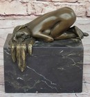 Signed Phoc French Artist Nude Girl Bronze Sculpture Statue Figure Figurine Sale