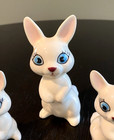 Vtg Anthropomorphic Ceramic Bunny Family 3 Figurines Big Blue Eyes Hand Decorate