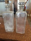 2 Large Antique Apothecary Glass Bottle   Stoppers 11  W Inset For Glass Labels