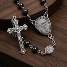 Hematite Rosary Necklace St Michael Archangel Medal Crucifix With Metal Gift Box