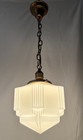 Vtg Ceiling Light Fixture Skyscraper Glass Shade Chandelier Pendant Art Usa  m94
