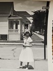 Rare Ood Vintage Photo Pretty Lady Standing At Street Corner White Dress