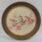 Vtg Song Birds On Branch Print Gallery Wall Art Round Wood Look Frames Set Of 4