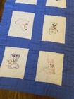 Vtg Cotton Crib Boy Baby Blanket Hand Embroidered 12 Blocks Animals Unisex