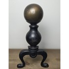 Antique Cast Iron Fireplace Andirons Pair  Brass Ball Finials  circa 1900-1920 