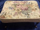 Vintage Foot Stool Ottoman Floral Tapestry Seat Brass Feet legs