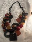 Vintage Unique Bakelite lucite Charm Statement Necklace Buttons beads Shapecharm