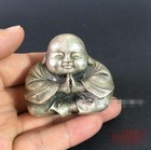 Chinese Tibet Silver Carved Happy Buddha Figurine Statu Fengshui
