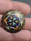 Antique Large Heavily Gilded French Champleve Enamel Button 1 1 8  Dia  