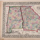 Old 1869 Georgia - Alabama Map Original Savannah Mobile 13x10 Hand Tinted