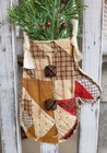 Primitive Mitten Antique Quilt Handmade Ornament Pine Berries Christmas-b