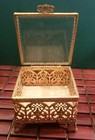 Vintage Ornate Brass Filigree Trinket Footed Jewelry Box 4 x4 x3 