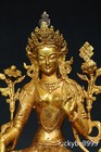 8 3  Antique Tibetan Buddhism Temple Bronze 24k Gilt Green Tara Buddha Statue