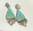 Navajo Turquoise Dangle Earrings Sterling Silver Signed Gilbert Tom Blue Stone