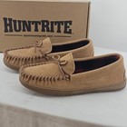 Huntrite Men   s Suede Moccasin Slippers Size 9 Tan Plaid Flannel Lined 42435