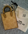 Coach North south Khaki Mini Canvas Tote Bag Charm W  Key Ring Cx069 Nwt