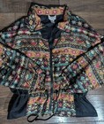 Cervelle 100  Silk Colorful Aztec Print Vintage Bomber Windbreaker Jacket Sz Xl