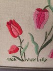 Vintage Embroidery Tulip Pink Red Flower Framed 8  X 14  Linen Needlepoint
