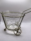 Rare Vintage Mid Century Modern Glass Dot Ice Bucket On Trolly W working Wheels