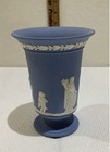 Vintage Wedgwood Blue Jasperware Pedestal Vase Portland Blue Classical Relief