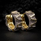 Iced Cz Two Tone Yellow Gold Plated Sterling Silver Men s Hoop Earrings