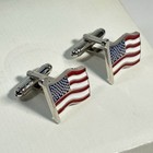 Vtg American Flag Shaped Cufflinks Red White Blue Enamel Waving Silver Tone 3 4 