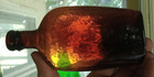 1870 Pretty Reddish Amber 1 2 Pint Side Seam Whiskey Flask Crude Whittled Glass