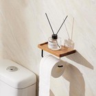    new- Black Toilet Paper Holder With Wooden Shelf Wall Mount Adhesive