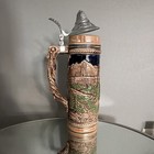 Vintage German Style Lidded Beer Stein Tall Relief Castle Scene Pewter Lid