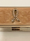 Silver Metal Lipstick Case W pink Rhinestone Cancer Survivor Logo On Ceramic Top
