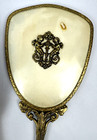 Vintage Ormolu Gilt Filigree Hand Mirror   Brush Set Gold Vanity Set Antique 