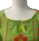 Hand Embroidered Mexican Huipil Lime Green Floral Shift Dress M l Handmade