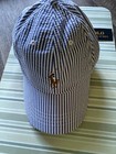 Nwt Ralph Lauren Polo Blue And White Seersucker Baseball Hat cap One Size