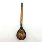 Vintage 1970s Russian Khokhloma Hand Painted Wooden Spoon Folk Art Black 