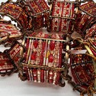 Lot Of 8 Vintage Gold Tone Metal Red Beaded Moroccan Napkin Ring Holders Set
