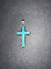 Antique Navajo Native American Silver Cross Turquoise Pendant