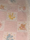Vintage 80   s Handmade Pink Care Bear Baby Quilt Blanket Throw 56x44