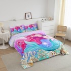 Kids Cute Mermaid Comforter Set Twin Size For Girls Rainbow Purple Mermaid Ta   