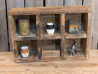 Antique Primitive Vtg Wood Tray Divided 6 Cubby Trinket Shelf Farmhouse Decor